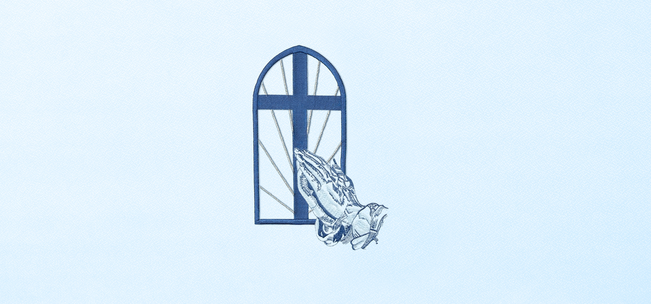 Church Window Hands Blue Blue Faux
